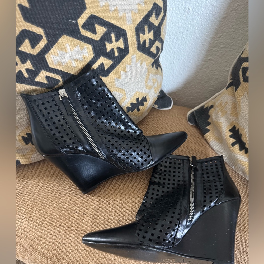 Sandro Leather Wedge Booties SZ 40